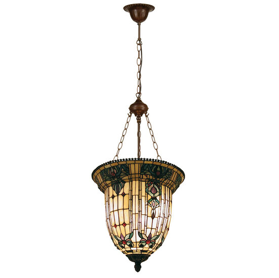 Clayre & Eef | Hanglamp Tiffany Beige, Bruin ø 41x126 cm E27/max 3x60W | 5LL-5307
