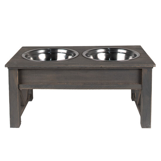Clayre & Eef | Voerbak Hond Kat Grijs 40x22x18 cm / 2x500 ml | 6H2268