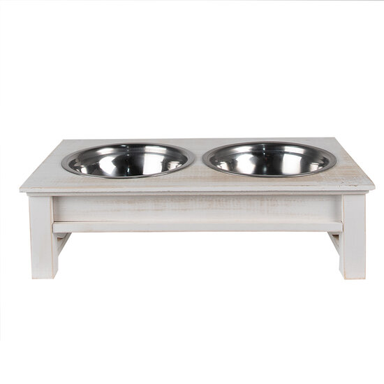 Clayre & Eef | Voerbak Hond Kat Wit 40x22x12 cm / 2x500 ml | 6H2269