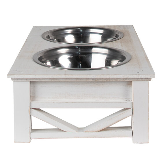 Clayre & Eef | Voerbak Hond Kat Wit 40x22x12 cm / 2x500 ml | 6H2269