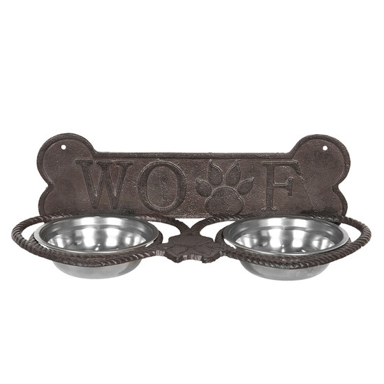 Clayre & Eef | Voerbak Hond Bruin 39x18x12 cm / 2x300 ml | 6Y3203