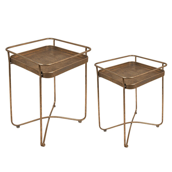 Clayre & Eef | Bijzettafel Set van 2 Goudkleurig 38x38x53 / 28x28x39 cm | 6Y4975