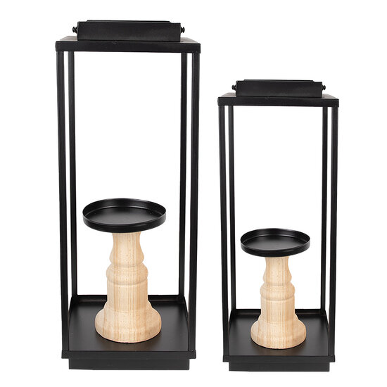 Clayre & Eef | Kandelaar Zwart 15x15x50/57 /15x15x40/46 cm | 50691