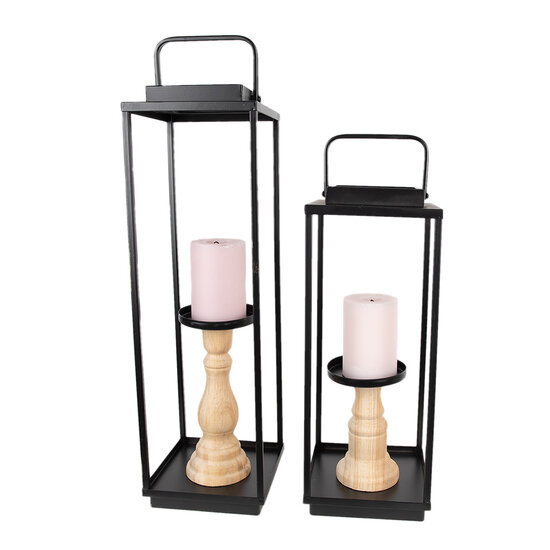 Clayre & Eef | Kandelaar Zwart 15x15x50/57 /15x15x40/46 cm | 50691