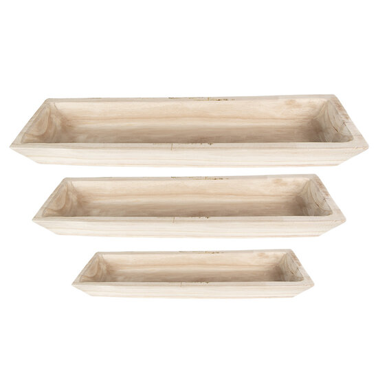 Clayre & Eef | Serveerschaal Set van 3 Bruin 70x20x9 / 66x15x7 / 61x11x6 cm | 5H0559