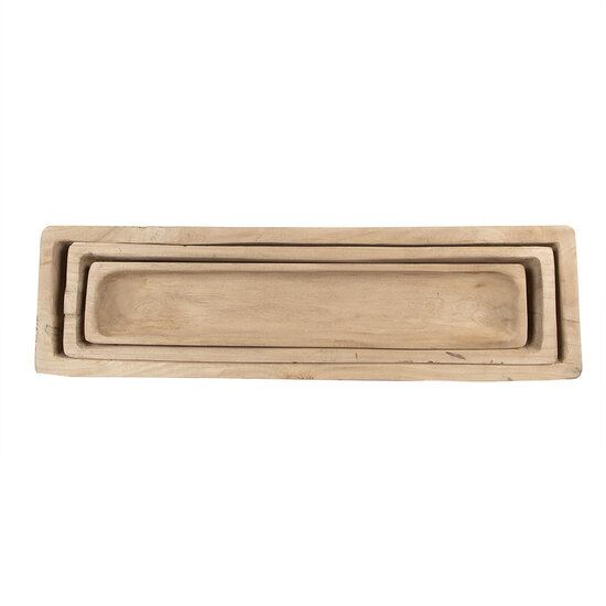 Clayre & Eef | Serveerschaal Set van 3 Bruin 70x20x9 / 66x15x7 / 61x11x6 cm | 5H0559CH