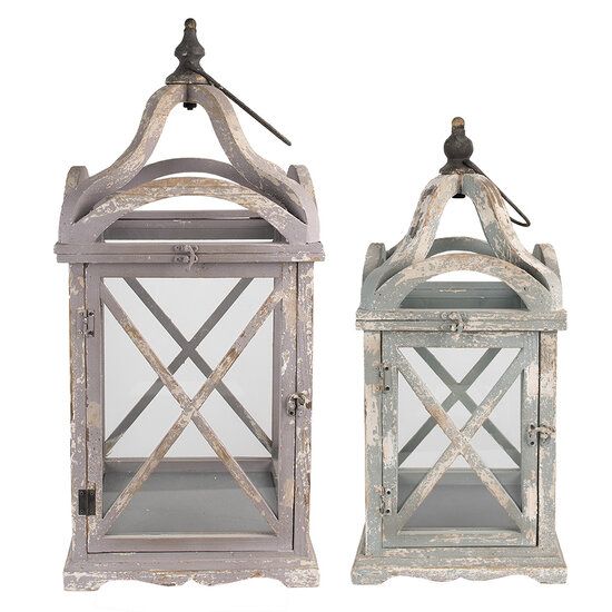 Clayre & Eef | Lantaarns Set van 2 Grijs 33x33x73 / 25x25x56 cm | 50742