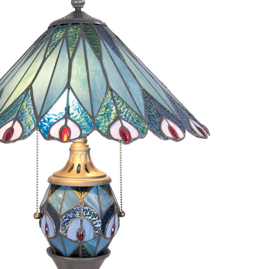 Clayre & Eef | Tiffany Tafellamp Blauw, Rood ø 40x65 cm E27/max 2x60W E14/max 1x7W | 5LL-5829