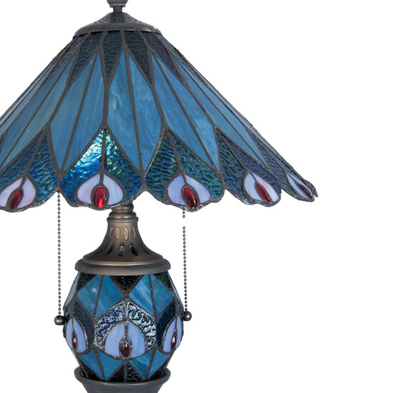 Clayre & Eef | Tiffany Tafellamp Blauw, Rood ø 40x65 cm E27/max 2x60W E14/max 1x7W | 5LL-5829