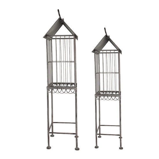 Clayre & Eef | Vogelkooi Decoratie Set 2 Grijs 35x26x117 / 27x21x99 cm | 5Y1129