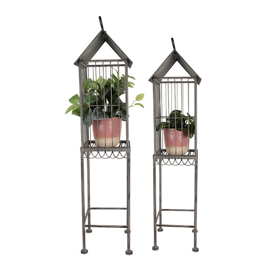 Clayre & Eef | Vogelkooi Decoratie Set 2 Grijs 35x26x117 / 27x21x99 cm | 5Y1129