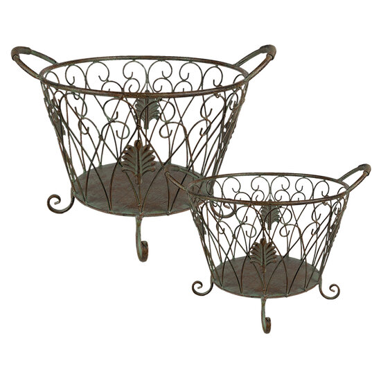 Clayre & Eef | Opbergmanden Set van 2 Groen, Bruin 41x33x29 / 35x28x24 cm | 6Y4844