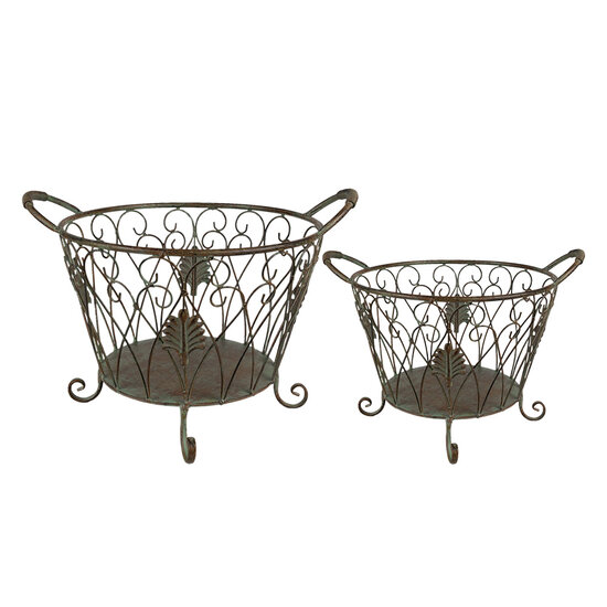 Clayre & Eef | Opbergmanden Set van 2 Groen, Bruin 41x33x29 / 35x28x24 cm | 6Y4844