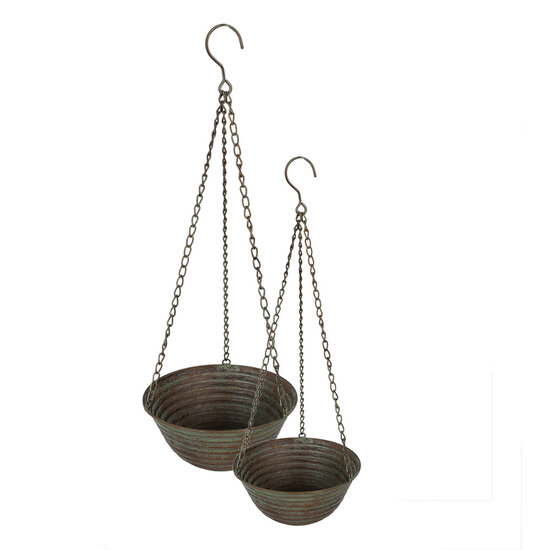 Clayre & Eef | Planthouder Groen, Bruin ø 25x12/62 / ø 19x9/53 cm | 6Y4845