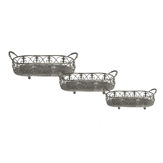 Clayre & Eef | Opbergmanden Set van 3 Grijs, Groen 55x25x16 / 48x22x14 / 41x18x12 cm | 6Y4849