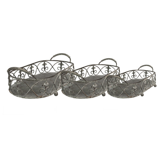 Clayre & Eef | Opbergmanden Set van 3 Grijs, Groen 55x25x16 / 48x22x14 / 41x18x12 cm | 6Y4849