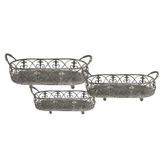 Clayre & Eef | Opbergmanden Set van 3 Grijs, Groen 55x25x16 / 48x22x14 / 41x18x12 cm | 6Y4849