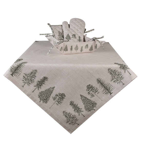 Clayre & Eef | Tafelkleed Kerst Beige Groen 130x180 cm | NPT03