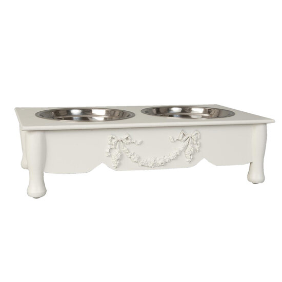 Clayre & Eef | Voerbak Hond Kat Beige 41x22x12 cm / 2x500 ml | 6H0769