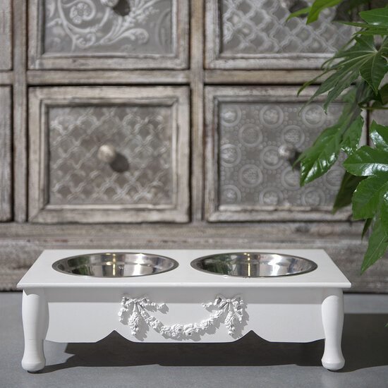 Clayre & Eef | Voerbak Hond Kat Beige 41x22x12 cm / 2x500 ml | 6H0769