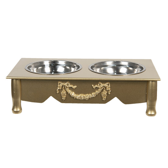 Clayre & Eef | Voerbak Hond Kat Goudkleurig 41x22x12 cm / 2x500 ml | 6H0769GO