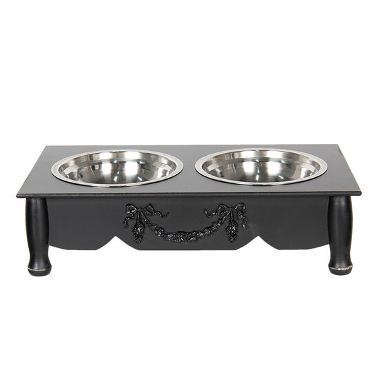 Clayre & Eef | Voerbak Hond Kat Zwart 41x22x12 cm / 2x500 ml | 6H0769Z