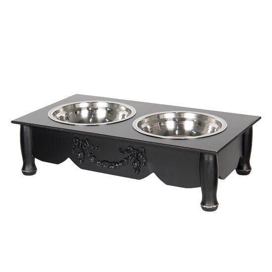 Clayre & Eef | Voerbak Hond Kat Zwart 41x22x12 cm / 2x500 ml | 6H0769Z