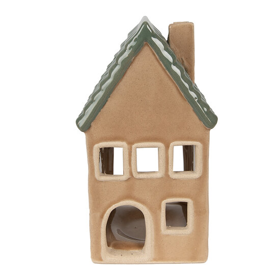 Clayre & Eef | Theelichthouder Kerst Huisje Bruin, Groen 8x8x15 cm | 6CE1600