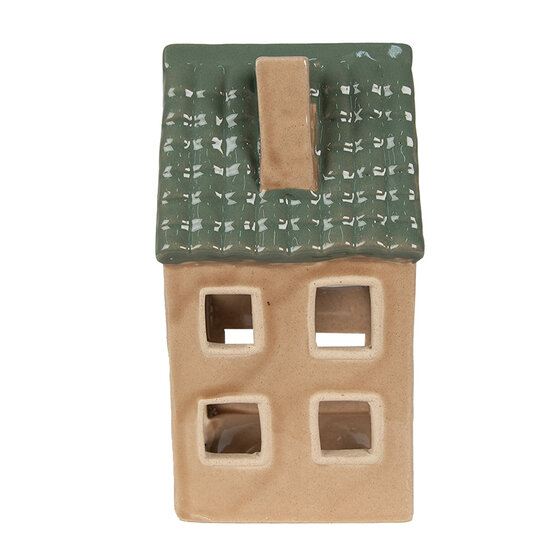 Clayre & Eef | Theelichthouder Kerst Huisje Bruin, Groen 8x8x15 cm | 6CE1600