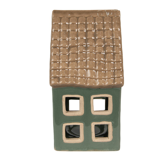 Clayre & Eef | Theelichthouder Kerst Huisje Groen, Bruin 9x8x15 cm | 6CE1601