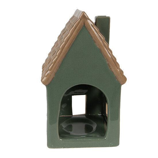 Clayre & Eef | Theelichthouder Kerst Huisje Groen, Bruin 9x8x15 cm | 6CE1601