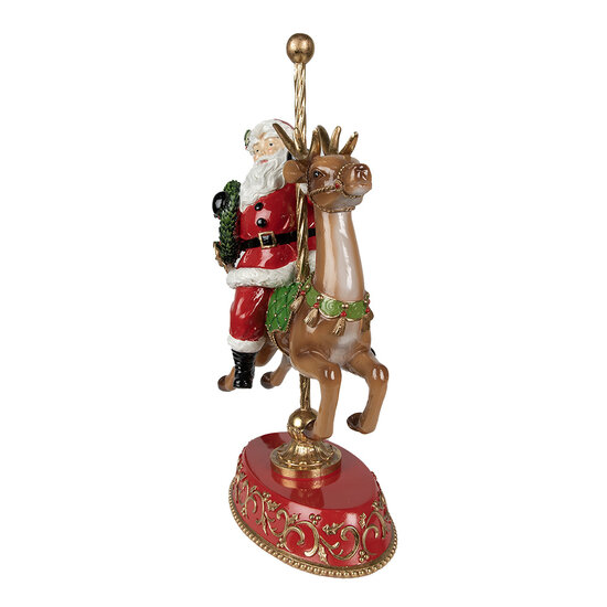 Clayre & Eef | Kerstdecoratie Beeld Kerstman op Rendier Rood, Bruin 29x14x46 cm | 6PR3923