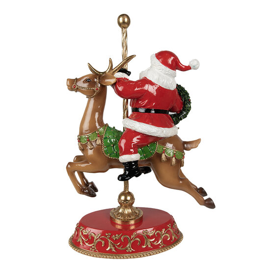 Clayre & Eef | Kerstdecoratie Beeld Kerstman op Rendier Rood, Bruin 29x14x46 cm | 6PR3923
