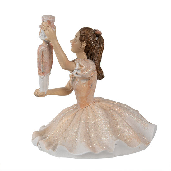 Clayre & Eef | Decoratie Beeld Ballerina Roze Wit 12x12x13 cm | 6PR3944