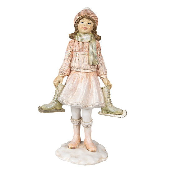 Clayre & Eef | Decoratie Beeld Meisje Roze Wit 13x9x21 cm | 6PR3945