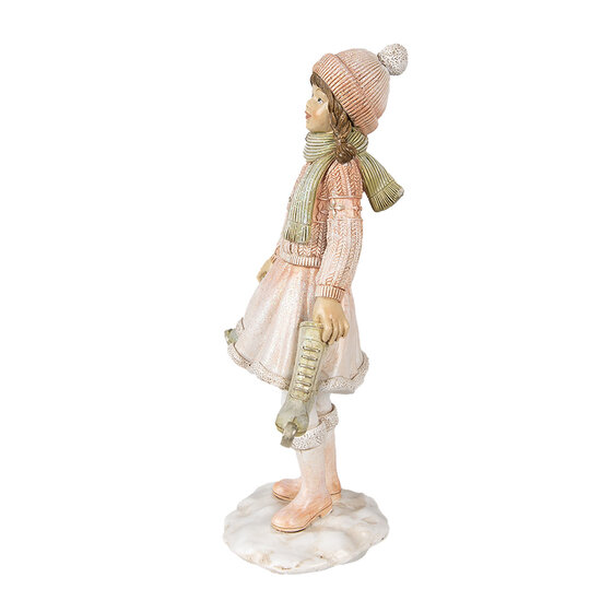 Clayre & Eef | Decoratie Beeld Meisje Roze Wit 13x9x21 cm | 6PR3945