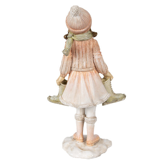Clayre & Eef | Decoratie Beeld Meisje Roze Wit 13x9x21 cm | 6PR3945