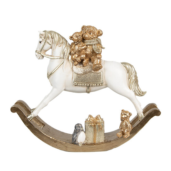Clayre & Eef | Decoratie Hobbelpaard Wit Goudkleurig 18x4x15 cm | 6PR4921
