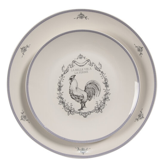 Clayre & Eef | Servies Dinerbord Wit Grijs ø 20x2 cm | DFRDP