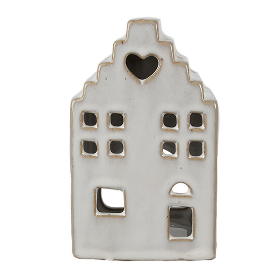Clayre & Eef | Theelichthouder Kerst Huisje Beige 9x7x14 cm | 6CE1588M