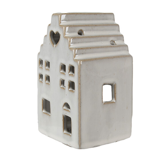 Clayre & Eef | Theelichthouder Kerst Huisje Beige 9x7x14 cm | 6CE1588M