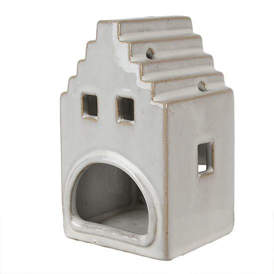 Clayre & Eef | Theelichthouder Kerst Huisje Beige 9x7x14 cm | 6CE1588M