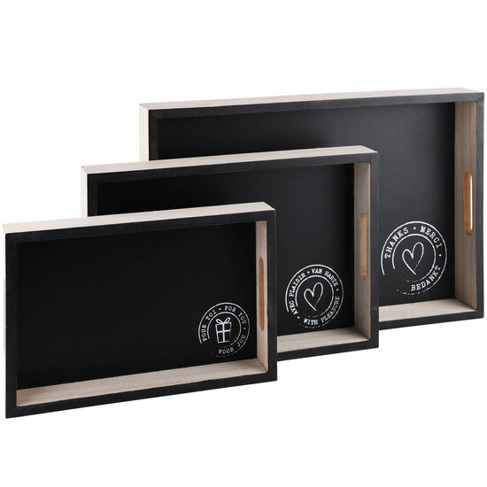 Dekoratief | Set 3 dienbladen 'Voor jou/Pour toi', 30x20x5cm | A220193