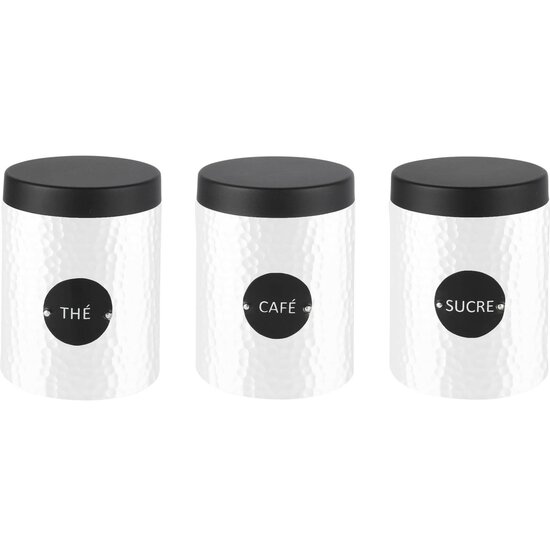 Dekoratief | Bewaarpot 'Th?/Sucre/Caf?' ,metaal, 10x10x14cm, set van 3 stuks | A228208