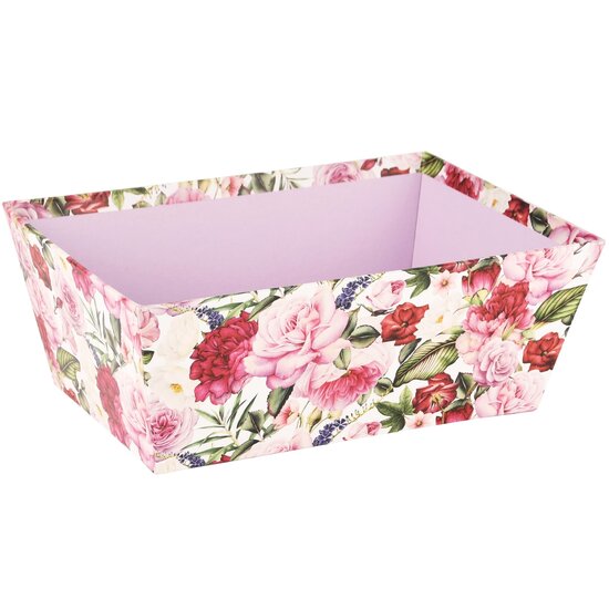 Dekoratief | Bakje 'Fresh Flowers', roze/wit, karton, 26x18x10cm | A230239