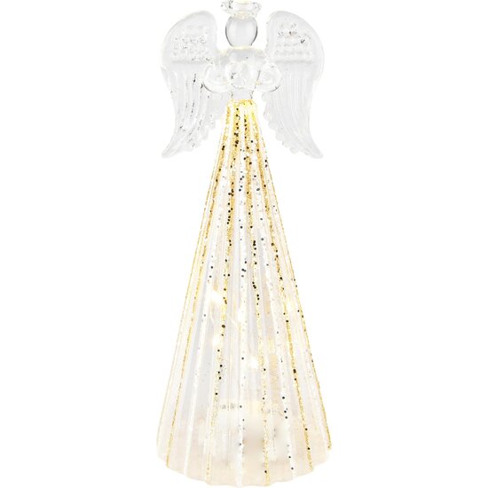 Dekoratief | Hanger engeltje, transparant/goud, glas, LED, 8x8x19cm | A235438