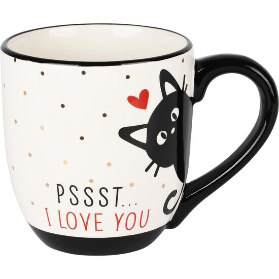 Dekoratief | Mok &#039;I love you&#039; m/poes, zwart/wit, keramiek, 10x10x12cm | A235859