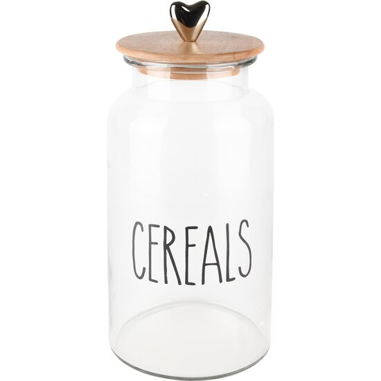 Dekoratief | Bewaarpot 'Cereals', transparant, glas/hout, 14x14x32cm | A238213