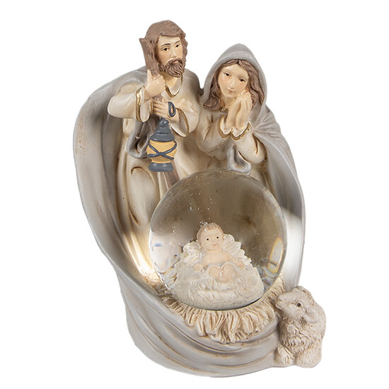 Clayre & Eef | Sneeuwbol Kerstgroep Grijs, Beige 9x8x11 cm | 6PR4892