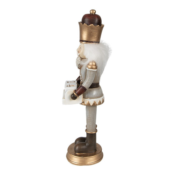 Clayre & Eef | Kerstdecoratie Beeld Notenkraker met Kalender Grijs, Goudkleurig 7x7x22 cm | 6PR4952
